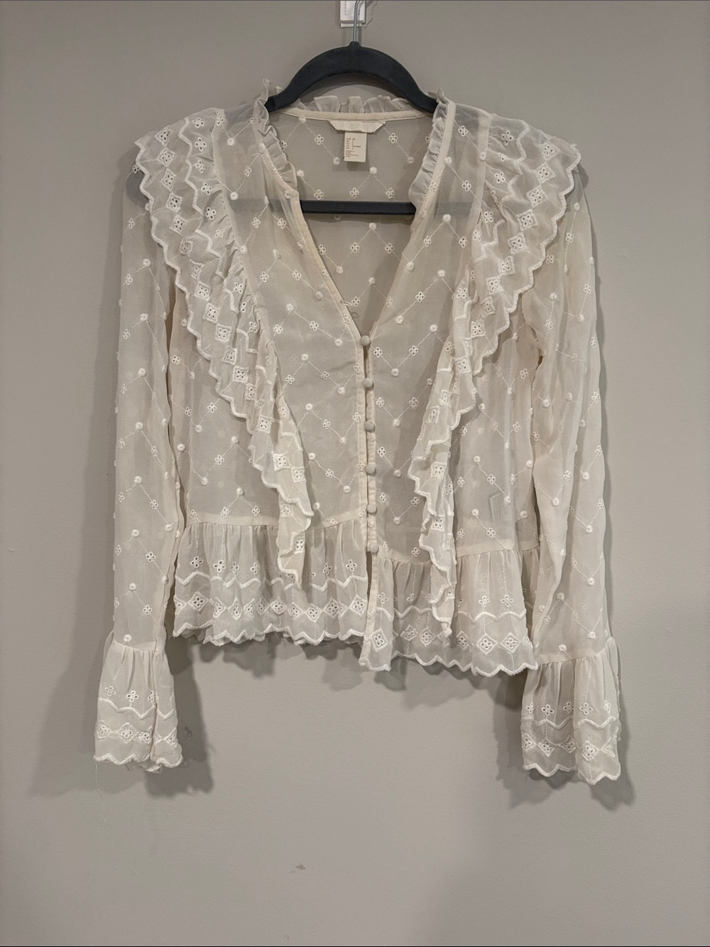 H&M Ivory Eyelet Ruffle Button-Front Blouse
